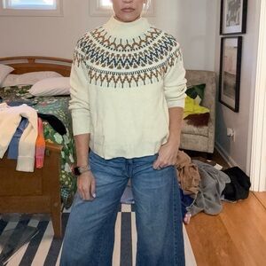 J. Crew Cream and Brown Patterned Sweater mock neck